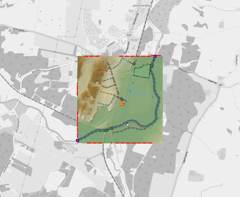 Overview of the modelled area: Langå, Denmark