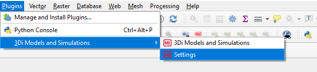 Open the settings of 3Di Models and Simulations